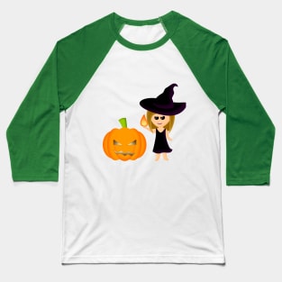 Halloween Young Witch & Pumpkin Baseball T-Shirt